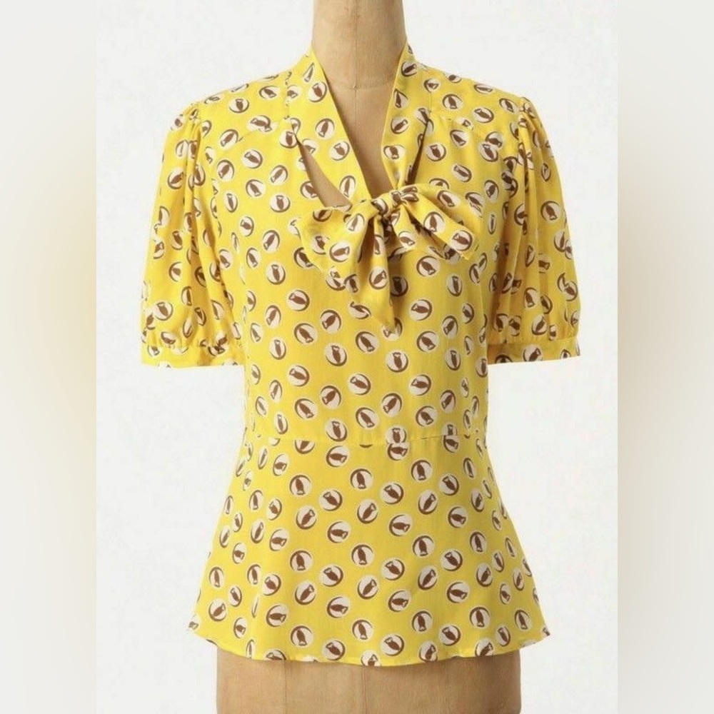 Lemon Lift Off Owl Print Silk Blouse Yellow Sz 10 Girls From Savoy Anthropologie